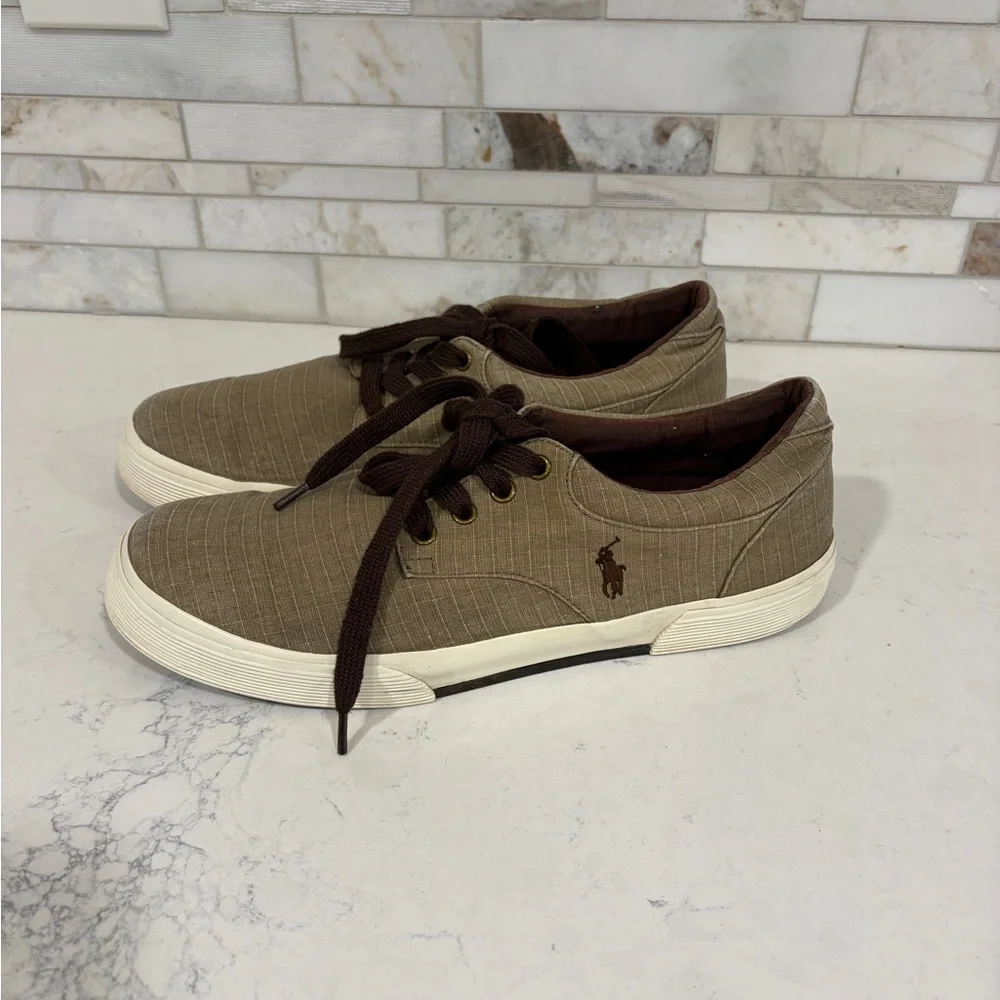 Polo by Ralph Lauren Men's Canvas Brown Tan Sneakers Size 10.5 Padded Insole